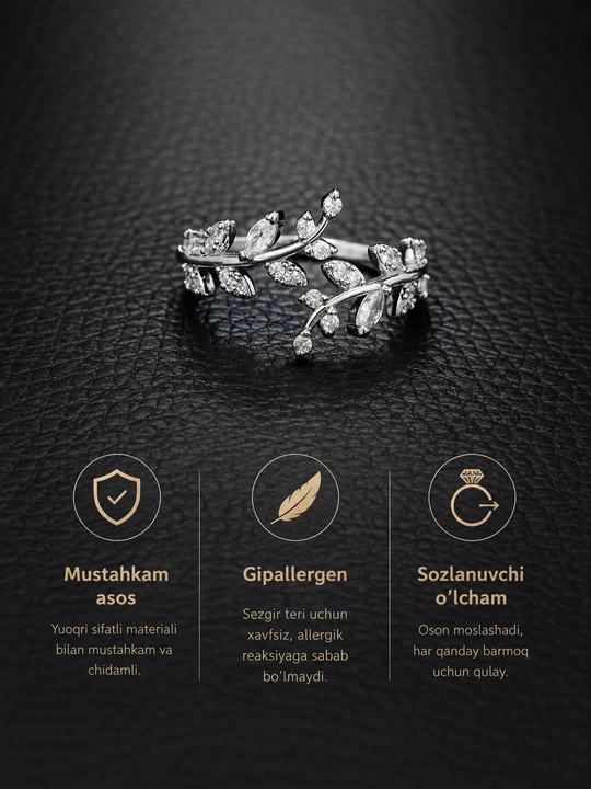 Yaproqli toshli uzuk