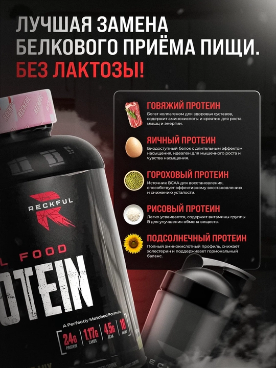 Reckful Real food Protein complex 1.8kg isolate 100%, копмлекс