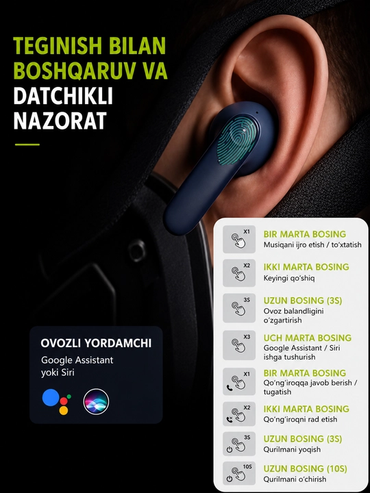 Simsiz Bluetooth quloqchinlar, TWS sensorli naushnik, iPhone va Android uchun mos, YL01