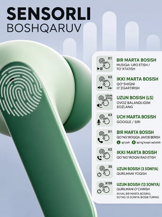 Simsiz Bluetooth quloqchinlar, TWS sensorli naushnik, iPhone va Android uchun mos, YL01