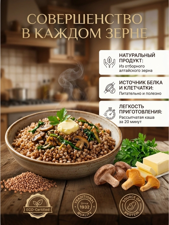 Bug‘da ishlov berilgan grechka yormasi “Aleyka” (Oltoy serhosil dalalaridan), 800 g