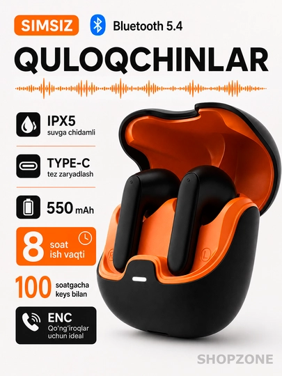 Наушники беспроводные, сенсорные с bluetooth для iPhone и Android. YL01