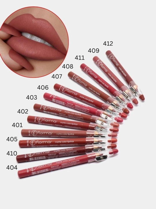 Карандаши для контурирования губ Flormar, матовые, мягкие, 12 штук