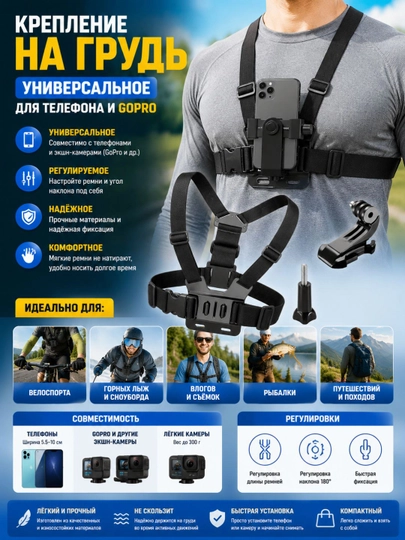 Крепление на грудь, универсальное, для телефона и GoPro, Storicam