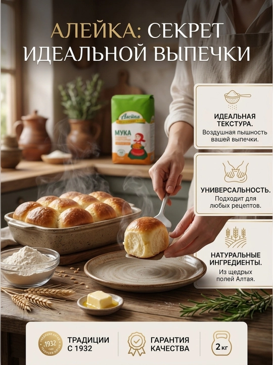 Мука  Хлебопекарная "Алейка" Первый сорт 2 кг от щедрых полей Алтая