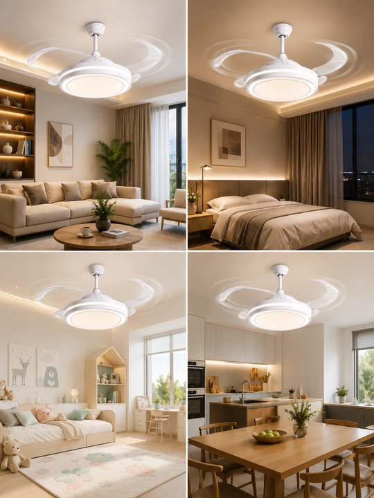 LED Ventilyator Qandil, Pultli, 3 Rangli Yorug'lik, 6 Tezlik, Shift Lyustrasi