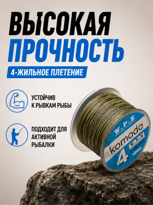 Плетёный шнур Komodo для рыбалки — для спиннинга, фидера, карповой и поплавочной ловли - 