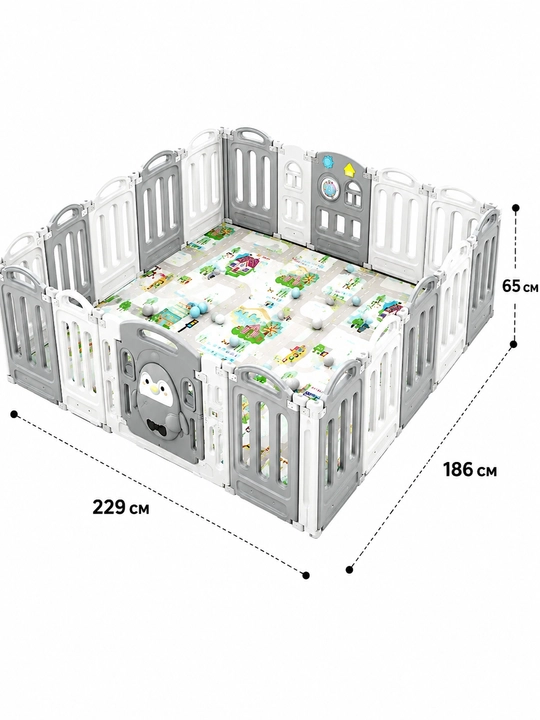 Детский манеж, 186x229 см, с ковриком 1 см, большая безопасная игровая зона