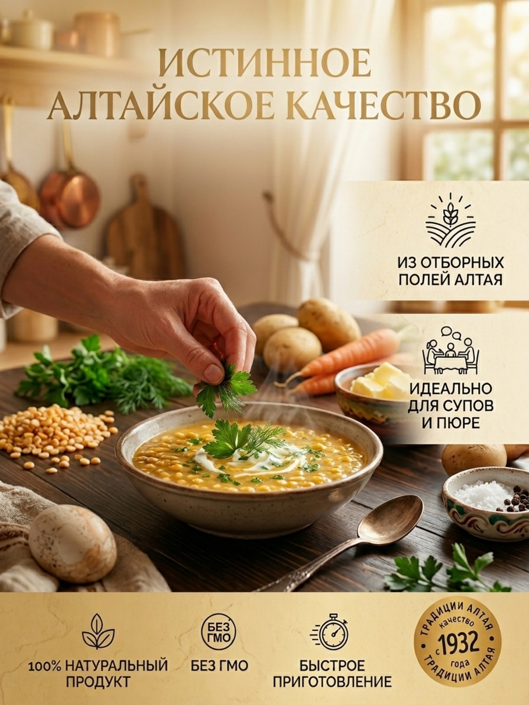 Крупа горох колотый шлифованный марки «Алейка», весовая упаковка 900 гр