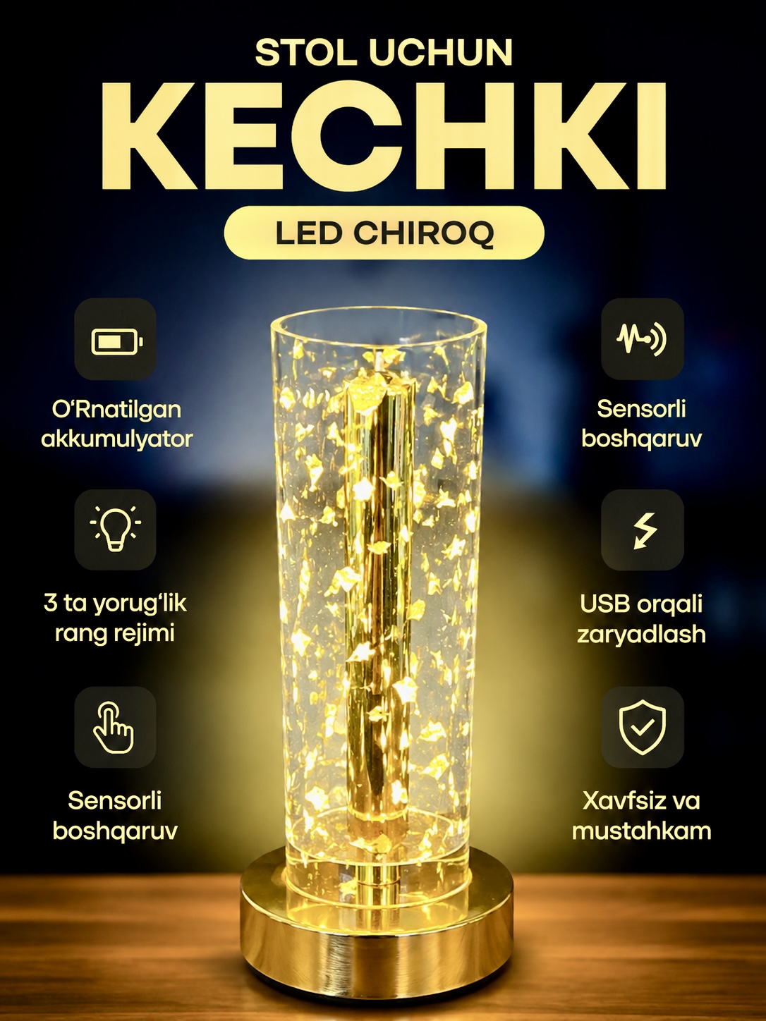 Kristall yorug‘lik diodli tungi chiroq - 3 xil yoritish rejimi - 