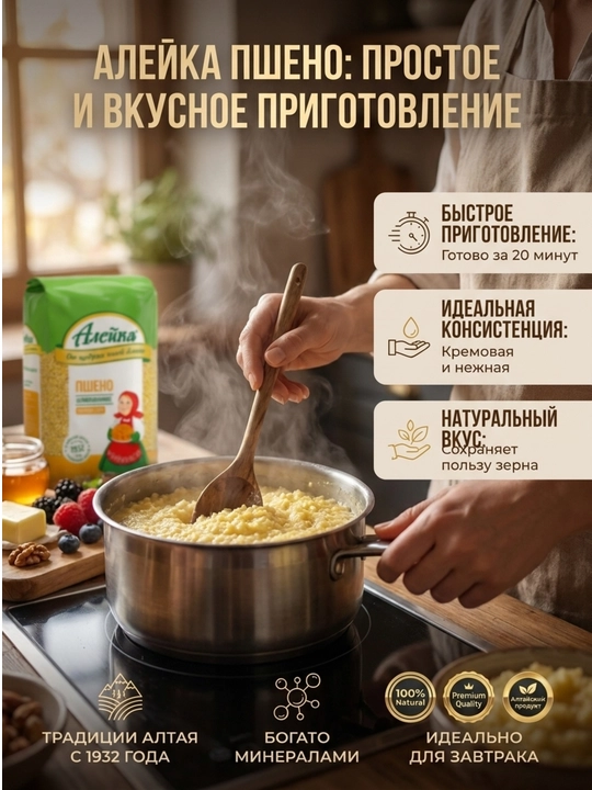 Shliflangan psheno “Aleyka” (Oltoy serhosil dalalaridan) mahsuloti, 900 g