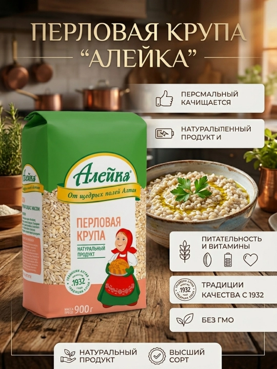 Shliflangan arpa yormasi “Aleyka” (Oltoyning serhosil dalalaridan), tabiiy mahsulot, 900 g - 
