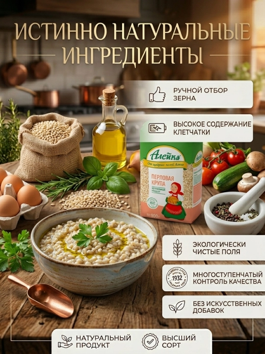 Крупа перловая натуральный продукт от щедрых полей Алтая "Алейка" 900 гр