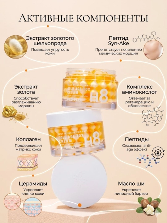 Антивозрастной крем для лица Medi-Peel Gold Age Tox Cream H8 с золотом и пептидами 50мл