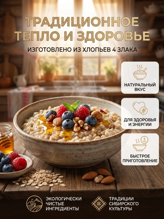 Хлопья «Алейка» 4 злака, натуральные, для полезного и сытного завтрака, 400 г