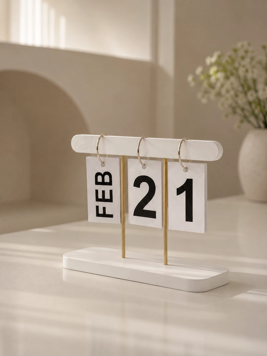 Stol kalendari abadiy, yog'och va metall, minimalist dekor, kalendar