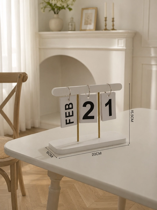 Stol kalendari abadiy, yog'och va metall, minimalist dekor, kalendar