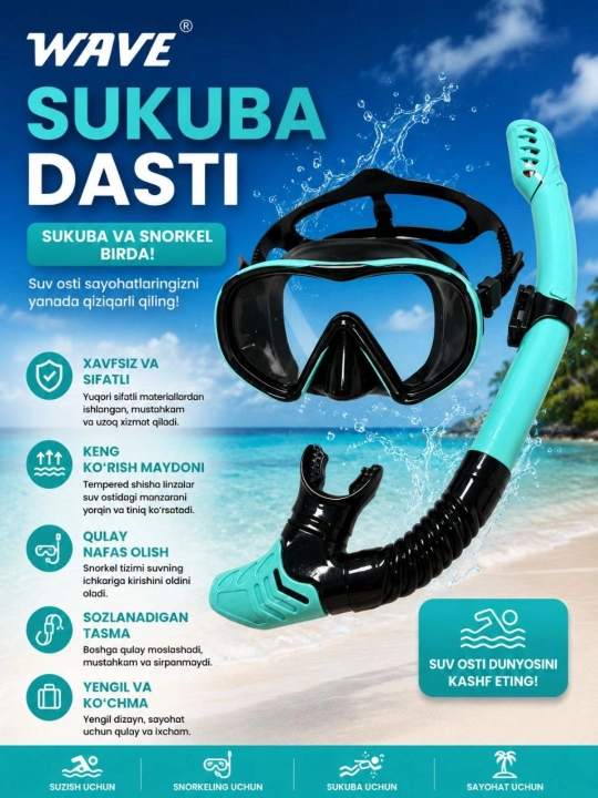 Snorkel Maska Full Face 360° panoramik, suv o‘tkazmaydi