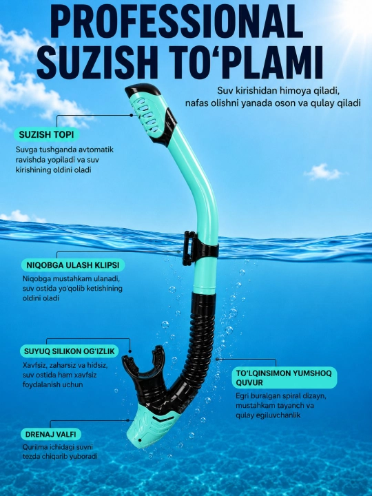 Snorkel Maska Full Face 360° panoramik, suv o‘tkazmaydi