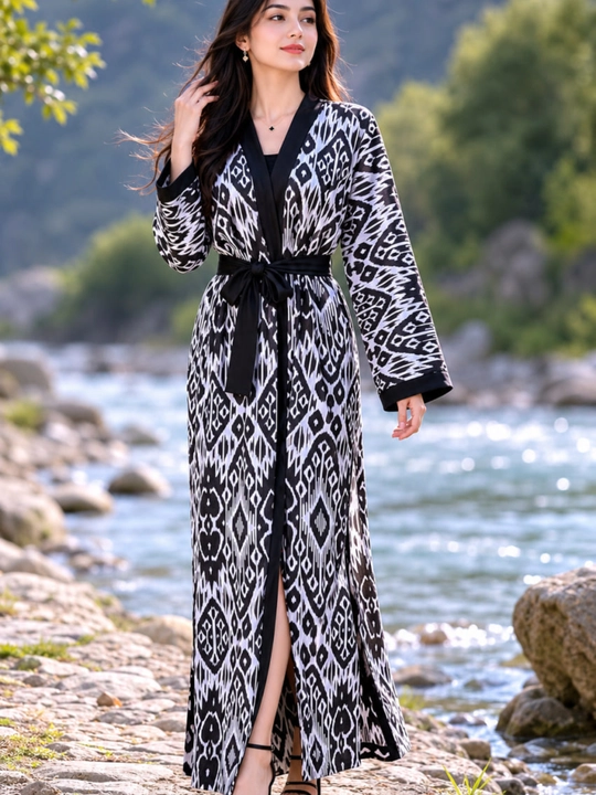 Ayollar uchun uzun lion matoli xalat, zamonaviy kimono uslubidagi elegant libos 44-50 - 