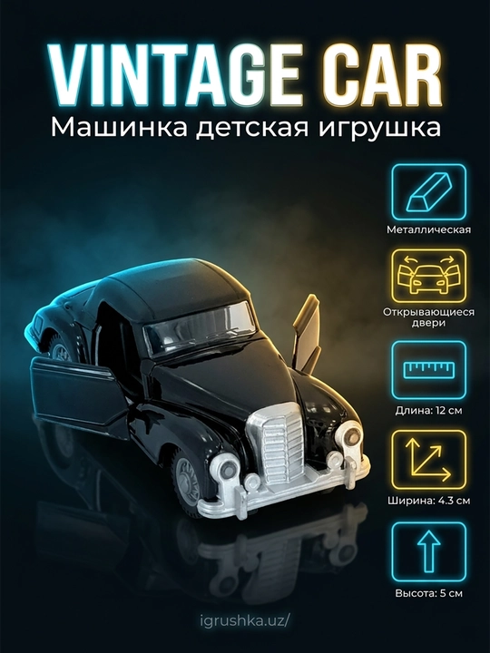 Qora retro avtomobil, metallik, ochiladigan eshiklar bilan - 
