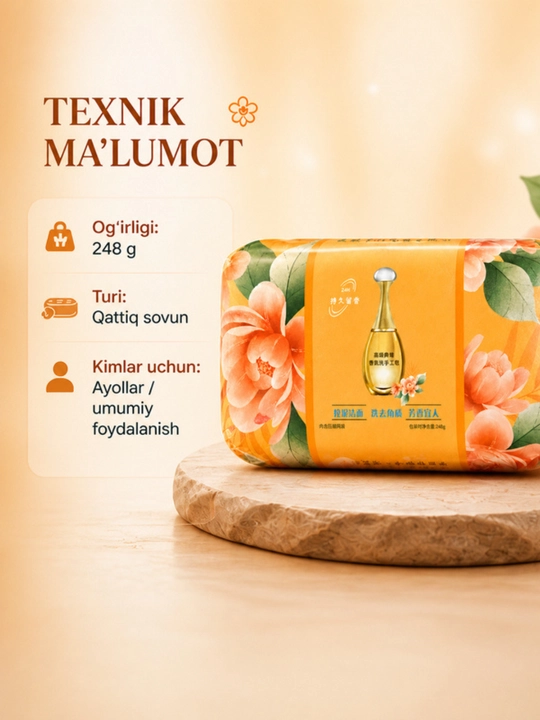 Tabiiy xushbo‘y kosmetik sovun - mayin ifor va mukammal tozalikning uyg‘unligi