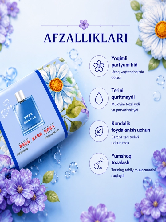 Tabiiy xushbo‘y kosmetik sovun - mayin ifor va mukammal tozalikning uyg‘unligi