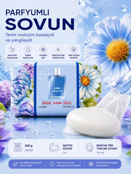 Tabiiy xushbo‘y kosmetik sovun - mayin ifor va mukammal tozalikning uyg‘unligi