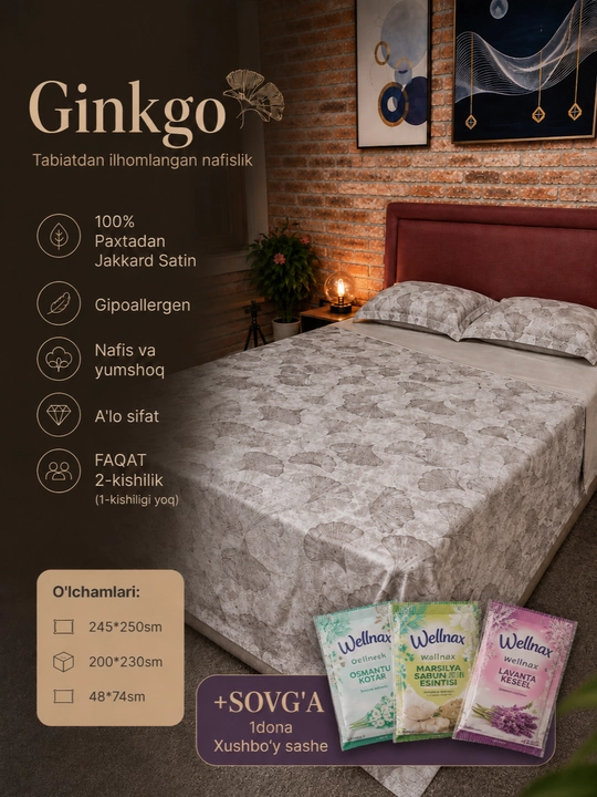Jakkard-satindan tayyorlangan yotoq choyshablari, 100% paxta - 