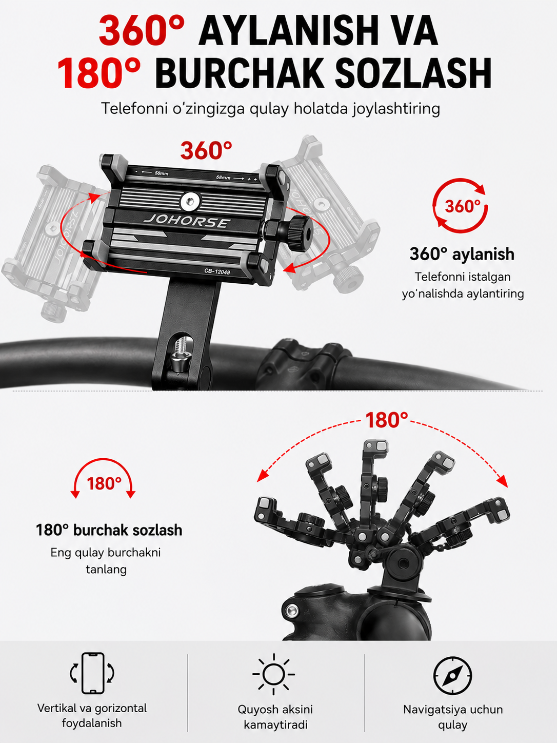 Velosiped va samokat uchun telefon uchun ushlagich, universal va ishonchli