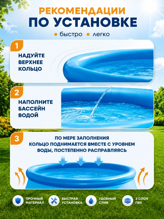 Intex Easy Set puflanadigan oilaviy basseyn, hovli uchun hovuz
