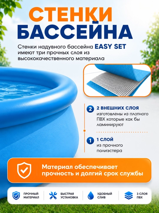 Intex Easy Set puflanadigan oilaviy basseyn, hovli uchun hovuz
