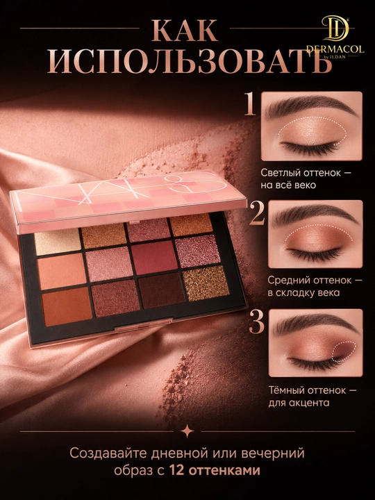Палетка теней NARS- 12 оттенков для роскошного, для яркого и нежного макияжа