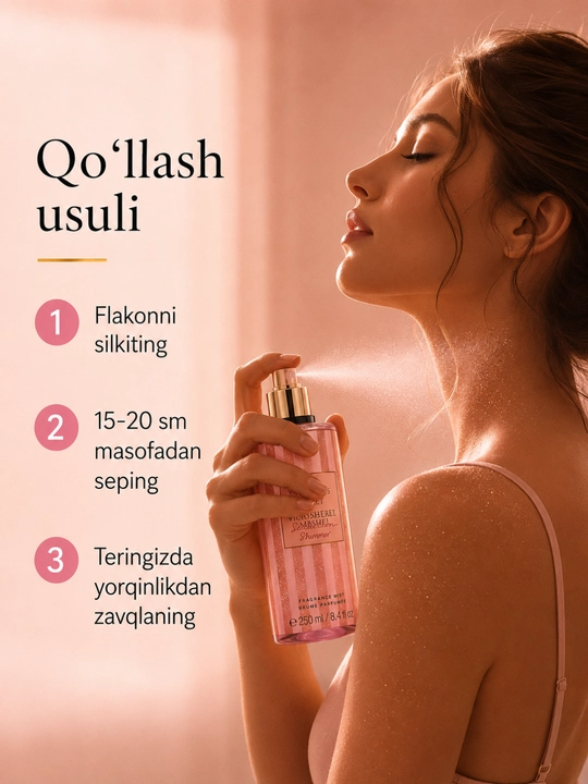 Parfyumlangan tana spreyi suvi Victoria's Secret Spreyi Aqua Kiss Rush, Shimmer, 250 ml