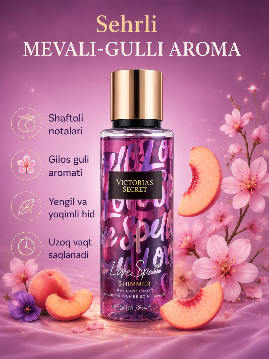 Parfyumlangan tana spreyi suvi Victoria's Secret Spreyi Aqua Kiss Rush, Shimmer, 250 ml