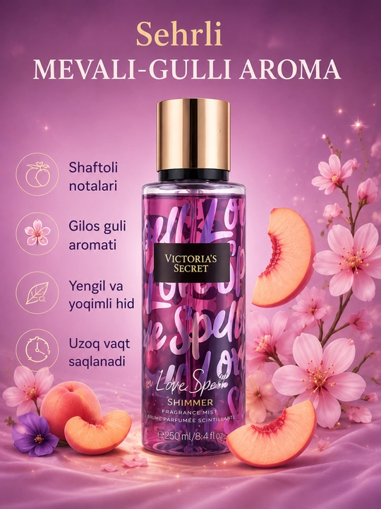 Спрей для тела, Парфюмированная Victorias Secret, Aqua Kiss Rush, Shimmer, Mist, 250 мл