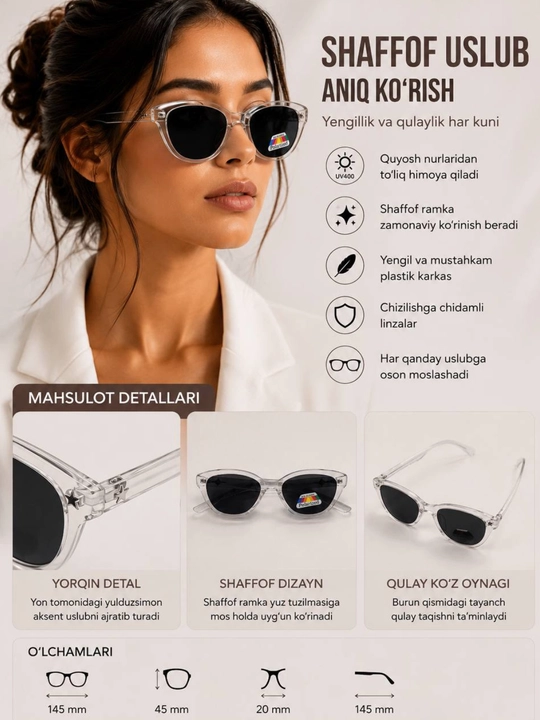 Quyosh ko‘zoynagi, ayollar ko‘zoynagi, polarized sunglasses, fashion glasses - 