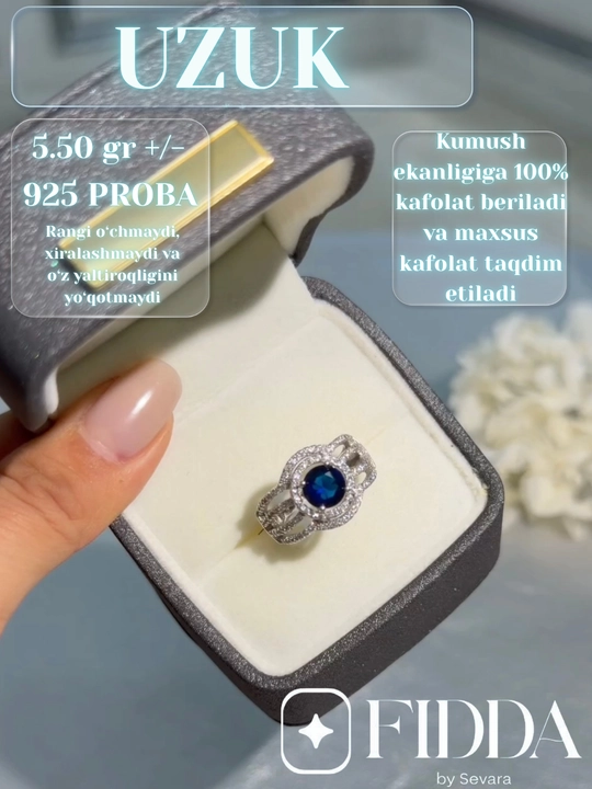925 probali kumush uzuk ayollar uchun, fianitli ko'zli uzuk, zamonaviy  kumush 925 proba - 