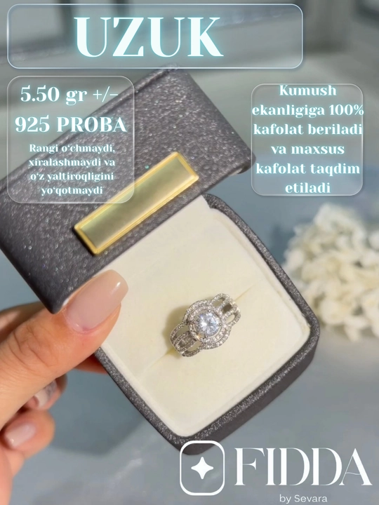 925 probali kumush uzuk ayollar uchun, fianitli ko'zli uzuk, zamonaviy  kumush 925 proba - 