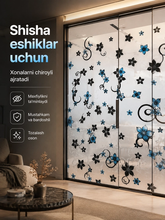 Deraza va oynalar uchun o‘z-o‘zidan yopishadigan naqshli dekorativ plyonka