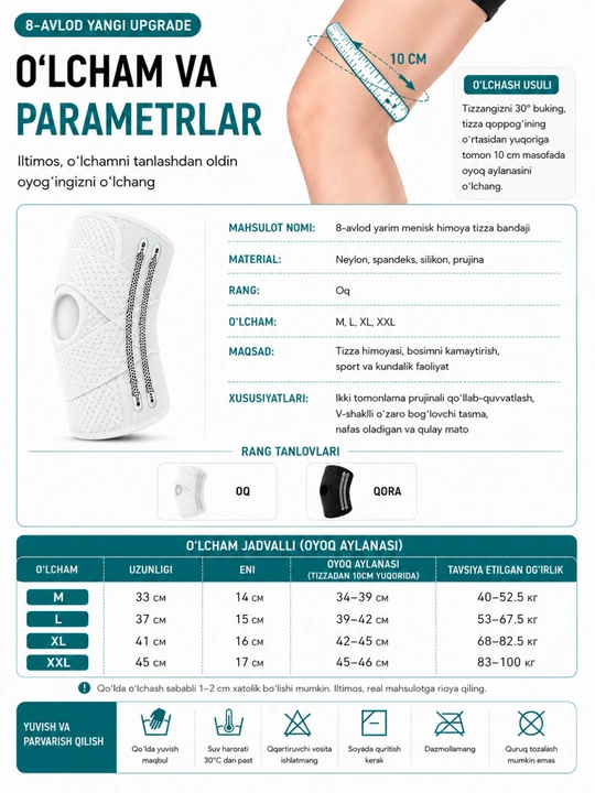 Tasmali sport tizzaband, tizza uchun elastik bandaj, ortopedik, bo‘g‘imlar uchun