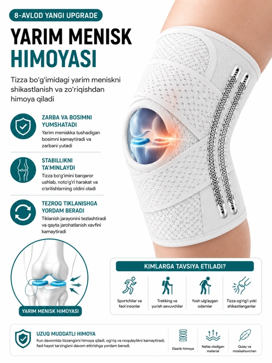 Tasmali sport tizzaband, tizza uchun elastik bandaj, ortopedik, bo‘g‘imlar uchun