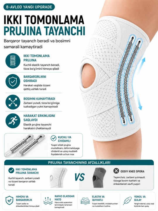 Tasmali sport tizzaband, tizza uchun elastik bandaj, ortopedik, bo‘g‘imlar uchun