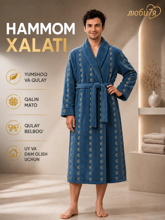 Ayollar uchun vanna xalat 100% paxta uzun yumshoq uy xalati kamarli
