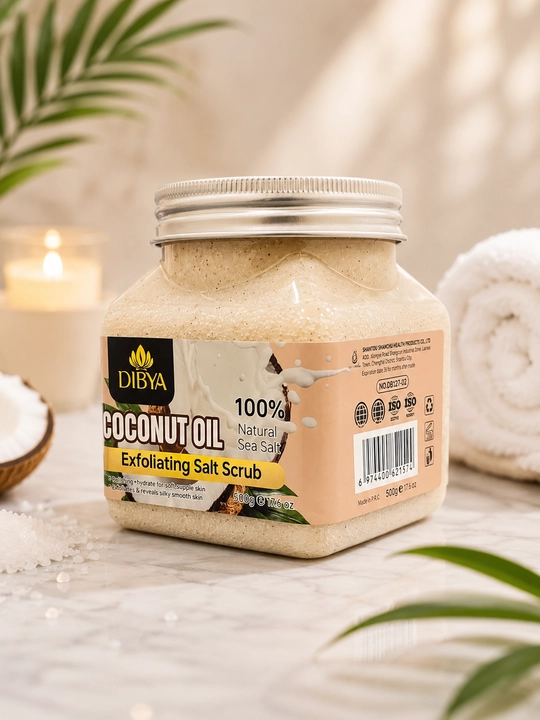 DIBYA kokos moyi bilan tana uchun po‘st tashlovchi tuzli skrab, 500 g