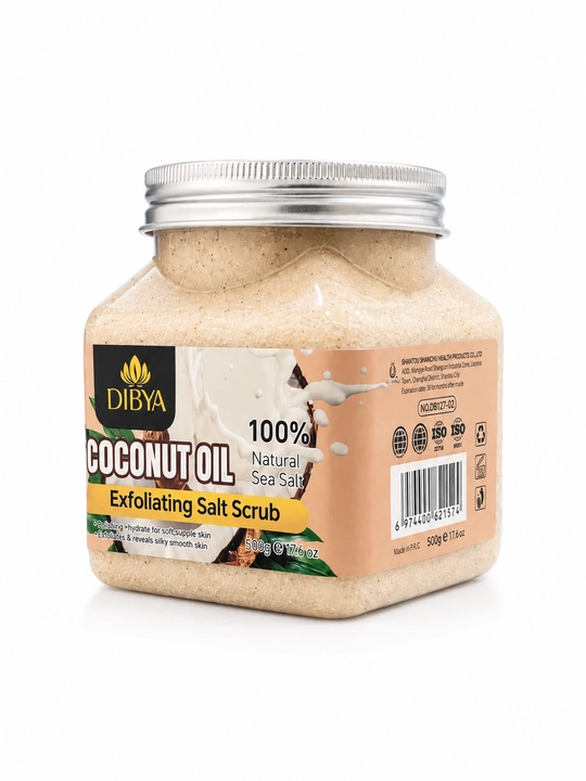 DIBYA kokos moyi bilan tana uchun po‘st tashlovchi tuzli skrab, 500 g - 