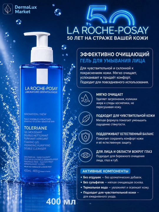 Нежный ежедневный уход Toleriane La Roche - нежная формула для ухода за лицом, 400ml