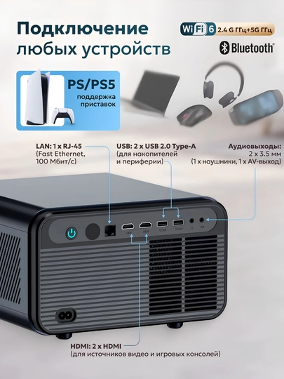 Smart proyektor Android 11, ANSI 1000, Wi-Fi 6, Bluetooth, 4K