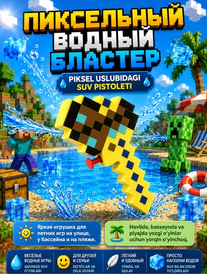 Водный пистолет Minecraft пиксельный детский для бассейна и пляжа, летняя игрушка, 100 мл — PROAKTV-MINECRAFTIIBLASTER-СВЕТЛОР