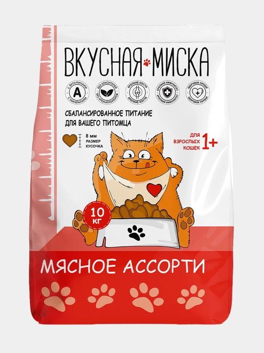 Вкусная миска mushuklar uchun quruq yem go‘shtli assorti, 10 kg